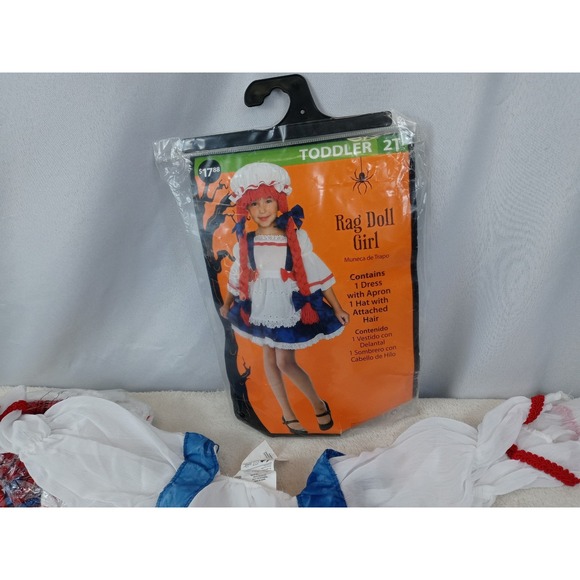 Rubies Rag Doll Girl‎ Costume Toddler 2T Halloween Red White Blue Dress Hat Wig - Picture 7 of 8